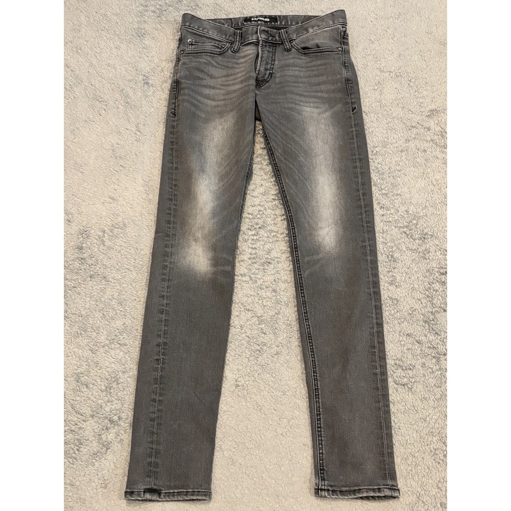 Express Jeans Mens 28x32 (29x32) Gray Skinny Tough Denim Stretch Casual Faded
